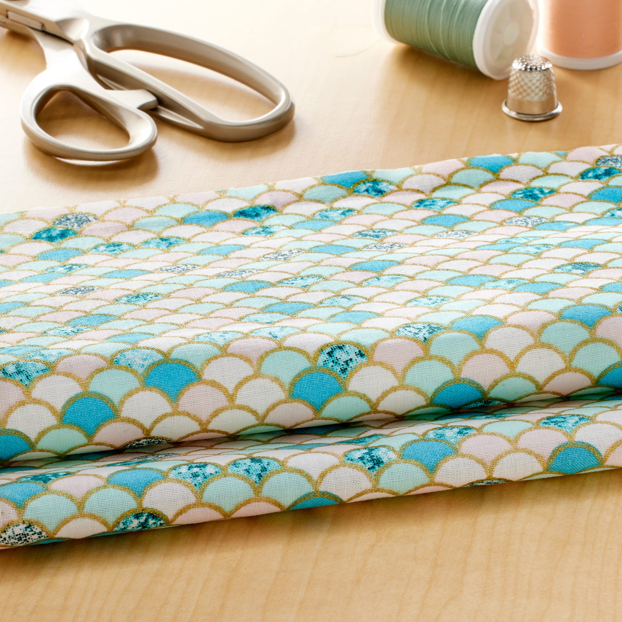 Blue & White Scales Cotton Fabric by Loops & Threads™